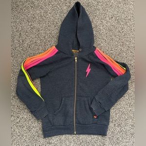 Aviator Nation zip up with Neon stripes. Kids size 12